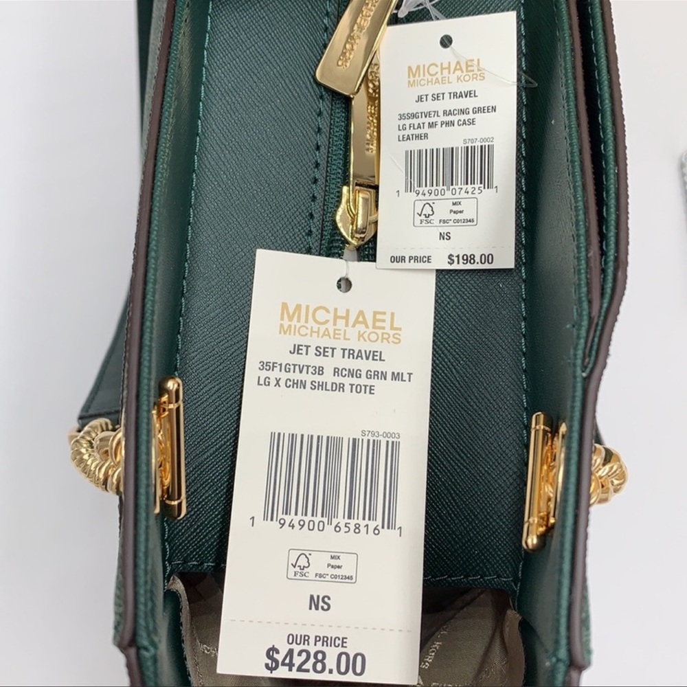 MICHAEL KORS LARGE X CHAIN SHOULDER TOTE & LG FLAT MULTIFUNCTIONAL PHONE CASE - Picture 10 of 16